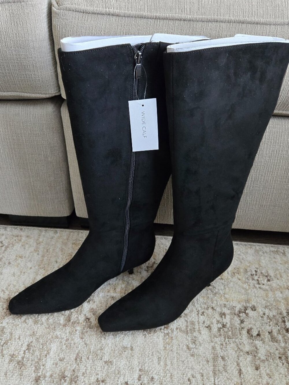NEW Nine West Black Havier Wide Calf Knee High Kitten Heel Boot Size 8 M